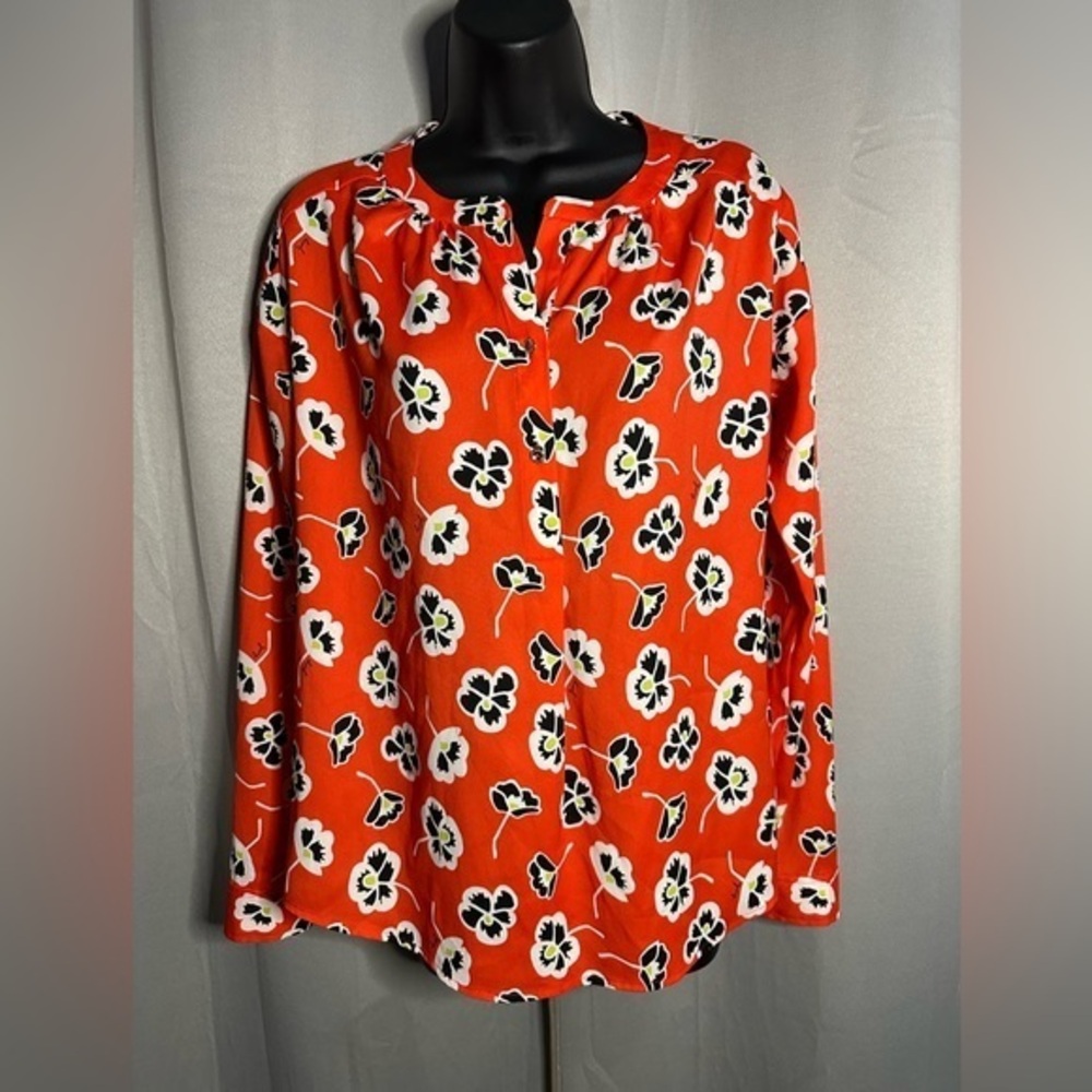 Juicy Couture Orange Floral Pansy Print Long Sleeve Blouse Womens Small